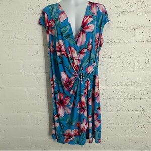 Tommy Bahama Clara Dress XL Blue Red Floral Tropical Faux Wrap Cruise Vacation